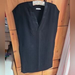 Vince Black Satin Trimmed V Neck Shift Dress Size XS
